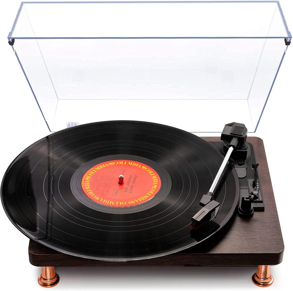 Aijohnny Vinyl Record Player With 40 Bluetooth Retro 3 Speed Turntable With Built In Stereo 9080