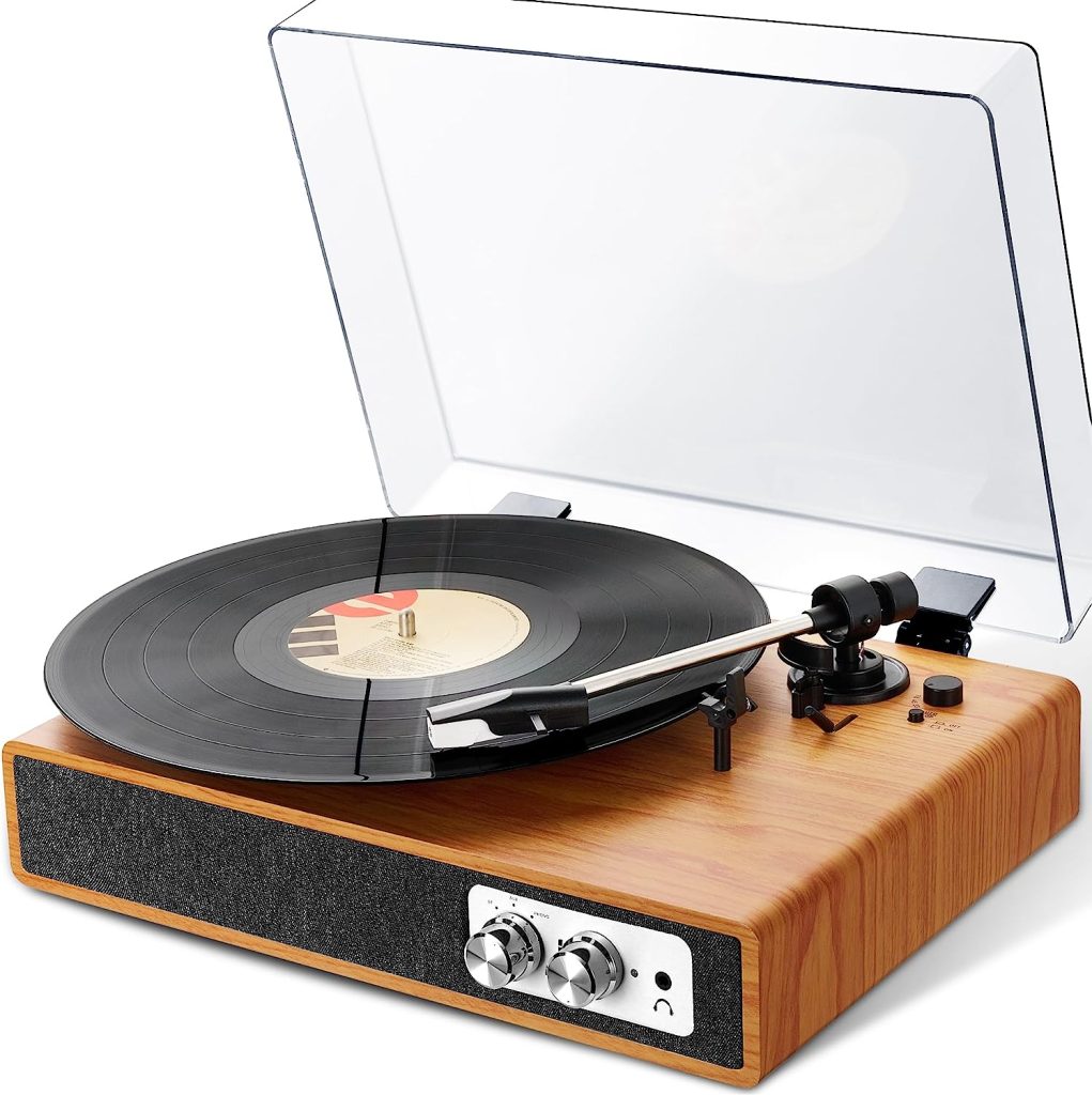 Vinyl Record Player Turntable Bluetooth with 2 Stereo Speakers, Vangoa ...