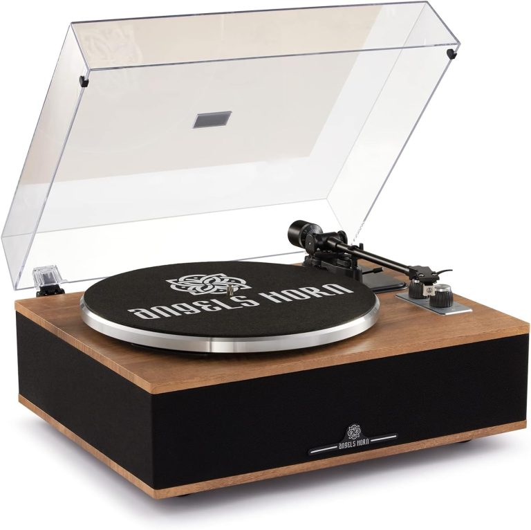 ANGELS HORN Vinyl Record Player， Bluetooth Turntable with Built