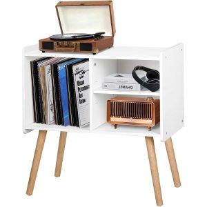 Possile Record Player Stand with Vinyl Record Storage, Mid-Century Turntable Stand for Living Room Bedroom Office, Record Player Table, Vinyl Holder Holds up to 100 Albums, Rustic Brown