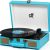 Record Player with Built-in Speakers Suitcase Bluetooth USB Recoding Turntable 3 Speed Vinyl LP Player with Auto-Stop, RCA Line-Out AUX Headphone Jack,Blue