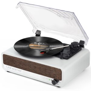 Vinyl Record Player with Speakers Bluetooth Turntable Vintage Portable Vinyl Player Support USB AUX-in Headphone RCA Line-Out 3 Speed Belt-Driven Auto-Stop Mirror Design Independant Cavity Horn
