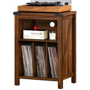 Joaxswe Record Player Stand with Vinyl Record Storage,White Record Player Table Holds up to 160 Albums,Large Wood Turntable Stand Cabinet Dispaly Shelf for Living Room,Bedroom,Office