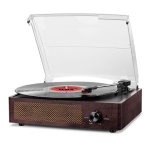 Vinyl Turntable, Bluetooth Portable Vinyl Turntable Vinyl Turntable with 3-Speed 33/45/78 RPM and Built-in 2 Stereo Speakers- Natural Wood