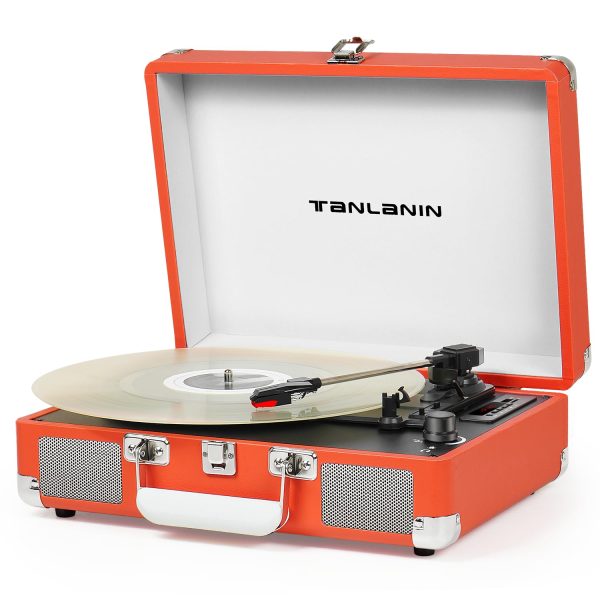 Linen Vinyl Record Player Bluetooth Vintage 3-Speed Portable Suitcase Turntables with Built-in Speakers, 33 45 78 RPM Belt-Driven LP Player Support USB Recording AUX-in RCA Out Headphone Jack, Beige