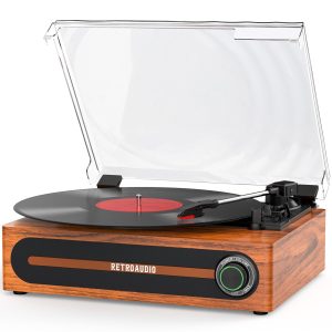 Record Player with Bulit-in Speaker Vintage Belt-Driven Turntable with Bluetooth Wireless Playback Support 3-Speed 33 1/3, 45, 78RPM AUX-in RCA Out Vinyl Players