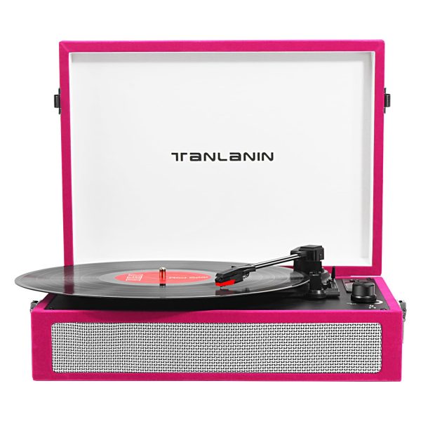 Vintage 3-Speed Bluetooth Record Player with Built-in Speakers, Retro LP Vinyl Player Portable Suitcase Turntable with USB Recording, RCA/AUX/Headphone Jack, Red Velvet