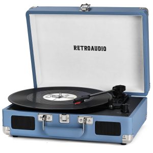 Vinyl Record Player Bluetooth Vintage Portable Suitcase Turntable with Built-in Speakers 3-Speed Belt-Driven Record Player Support RCA Output and Headphone Output