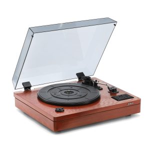 Bluetooth Vinyl Record Player, with Built-in Speakers, Vinyl Record to USB Recording,3-Speed Turntables (Walnut) (brown)