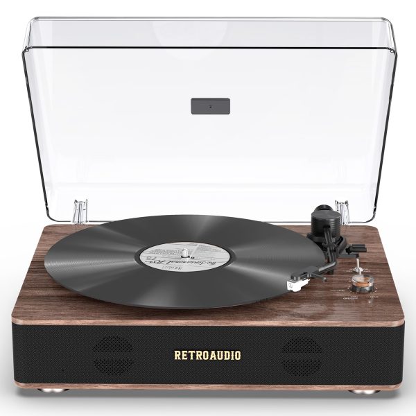 Record Player Belt Drive Turntable with Built-in Speakers High Fidelity Sound Vinyl Record Player with Magnetic Cartridge Bluetooth Playback Wireless and RCA Line Output