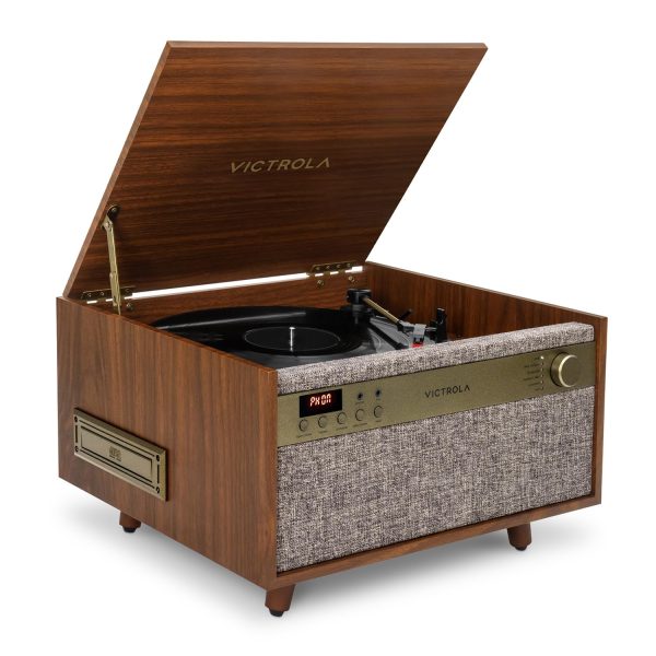 Victrola Century 6-in-1 Vinyl Record Player & Music Center - 3-Speed Turntable, CD & Cassette Player, VINYLSTREAM, Bluetooth & 3.5mm Aux, Record Player with Speakers, Mid Century Design, Natural