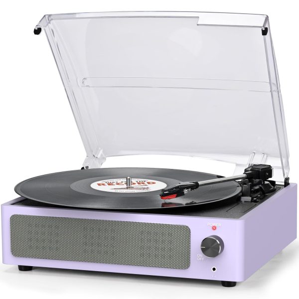 Vinyl Record Player with Speakers Turntable for Vinyl Records 3 Speed 3 Size Belt-Driven Wireless Receiver Portable All-in-1 Vinyl Player for Vinyls Auto Stop Headphone AUX RCA Line Out Pale Pink