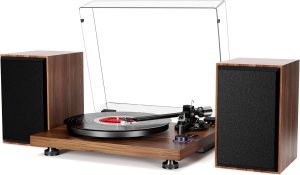 HiFi Turntable Bluetooth USB, Record Player with Speaker, Dual Compact Stereo System, Adjustable counterweight Magnetic Cartridge, RCA Output to Connect to Active Speakers