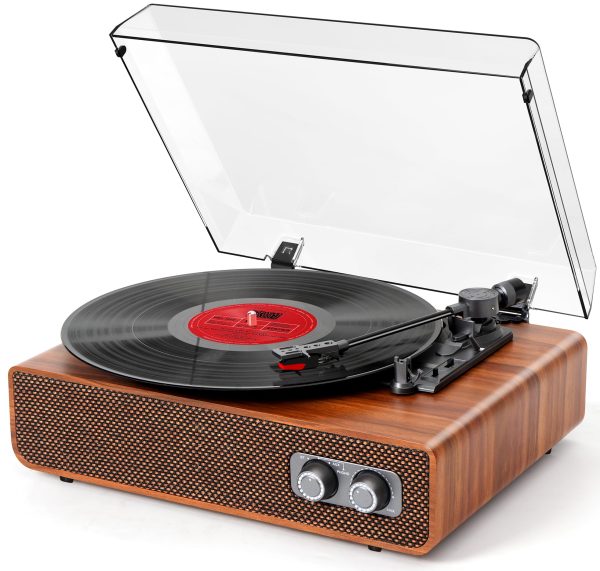 Vinyl Record Player Vintage 3 Speed Turntable Bluetooth with Upgraded Speakers, Adjustable Counterweight, Vinyl LP Player with Enhanced Sound, Aux-in & RCA Output,Light Wood