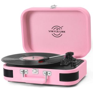 VINYLS LINK Vinyl Record Player 3 Speed ​​Bluetooth Turntable Belt Drive LP Play Portable Suitcase Record Player Built-in Speaker with EQ Mode USB Recording RCA Output/AUX Input Headphone Jack White